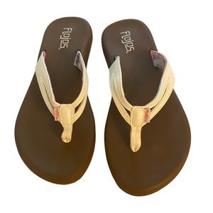 Flojos Margo White and Tan Flip Flops